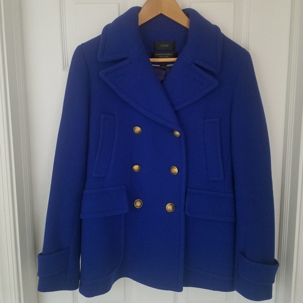 J. Crew Stadium Cloth Brilliant Blue Peacoat Jacket - Picture 1 of 13
